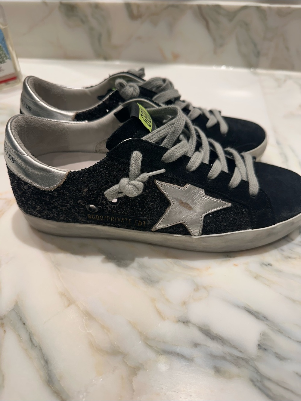 Golden Goose Black Glitter Star Low-Top Sneakers with Silver Accents - Picture 2 of 5